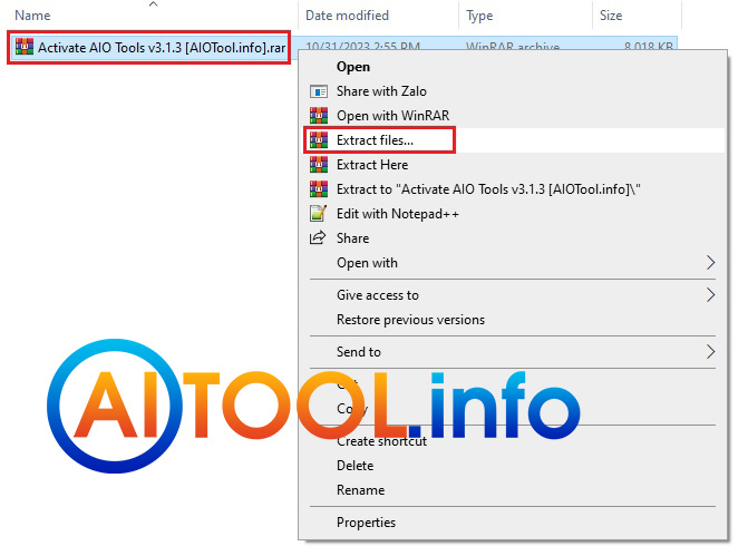 Giải nén file AIO Tool vừa mới tải về